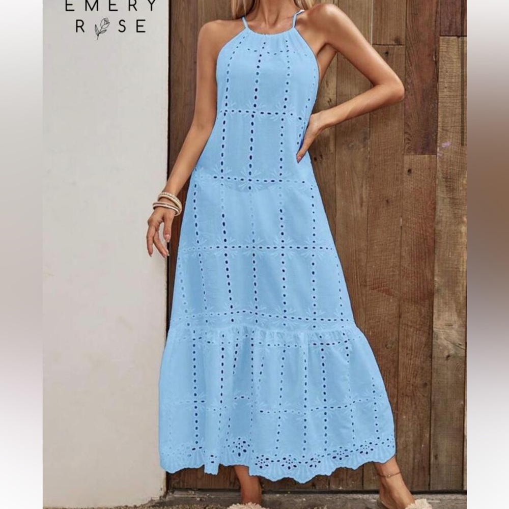 SHEIN Light Blue Halter Maxi Dress